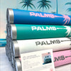 Colourful PALMS postal tubes with a certificate of authenticity showing the artwork, artist’s name and edition details.