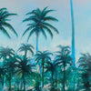 Close-up of overlapping palm trunks and fronds in turquoise, green and deep blue in Palms by Nick Purser.